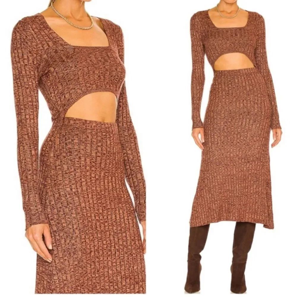 Revolve AFRM Skye Cutout Midi Sweater Dress in Marled Port